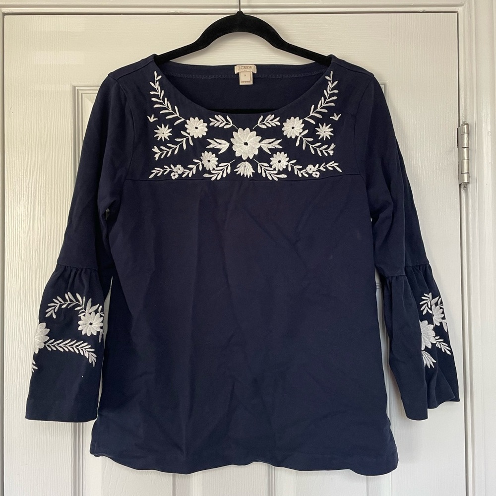 J. Crew Factory embroidered bell sleeve top